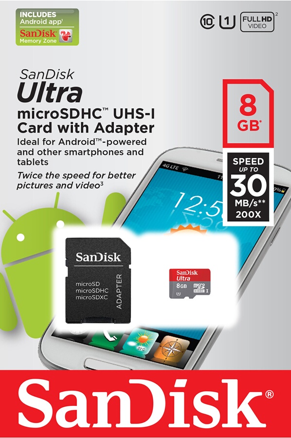 Carte mémoire Sandisk Micro SD Ultra 8Go Class 10 MicroSD And U 8GB