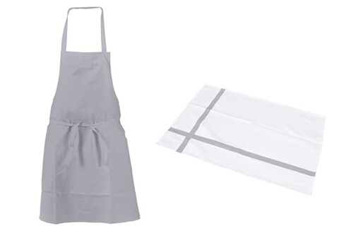 Tdtext SET TABLIER TORCHON GRIS
