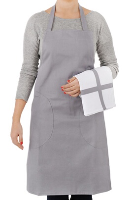 Tdtext SET TABLIER TORCHON GRIS