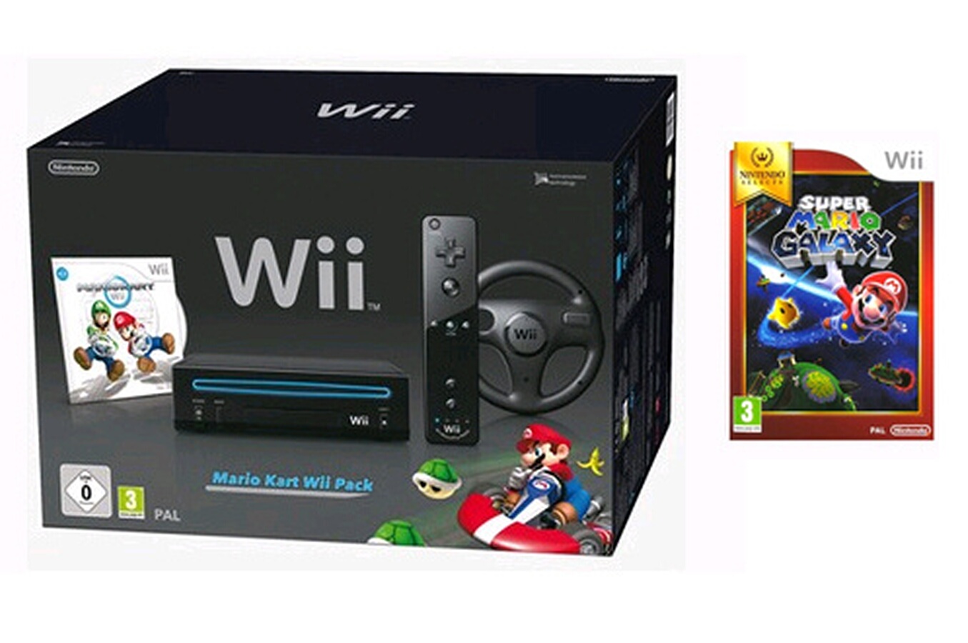 Consoles Wii Nintendo WII NOIRE+MARIO KART+VOLANT+MARIO GALAXY (3615170