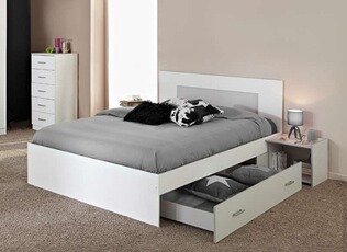 Lit 2 personnes blanc pour literie 140x190 cm Chambre Interior's : meubles,