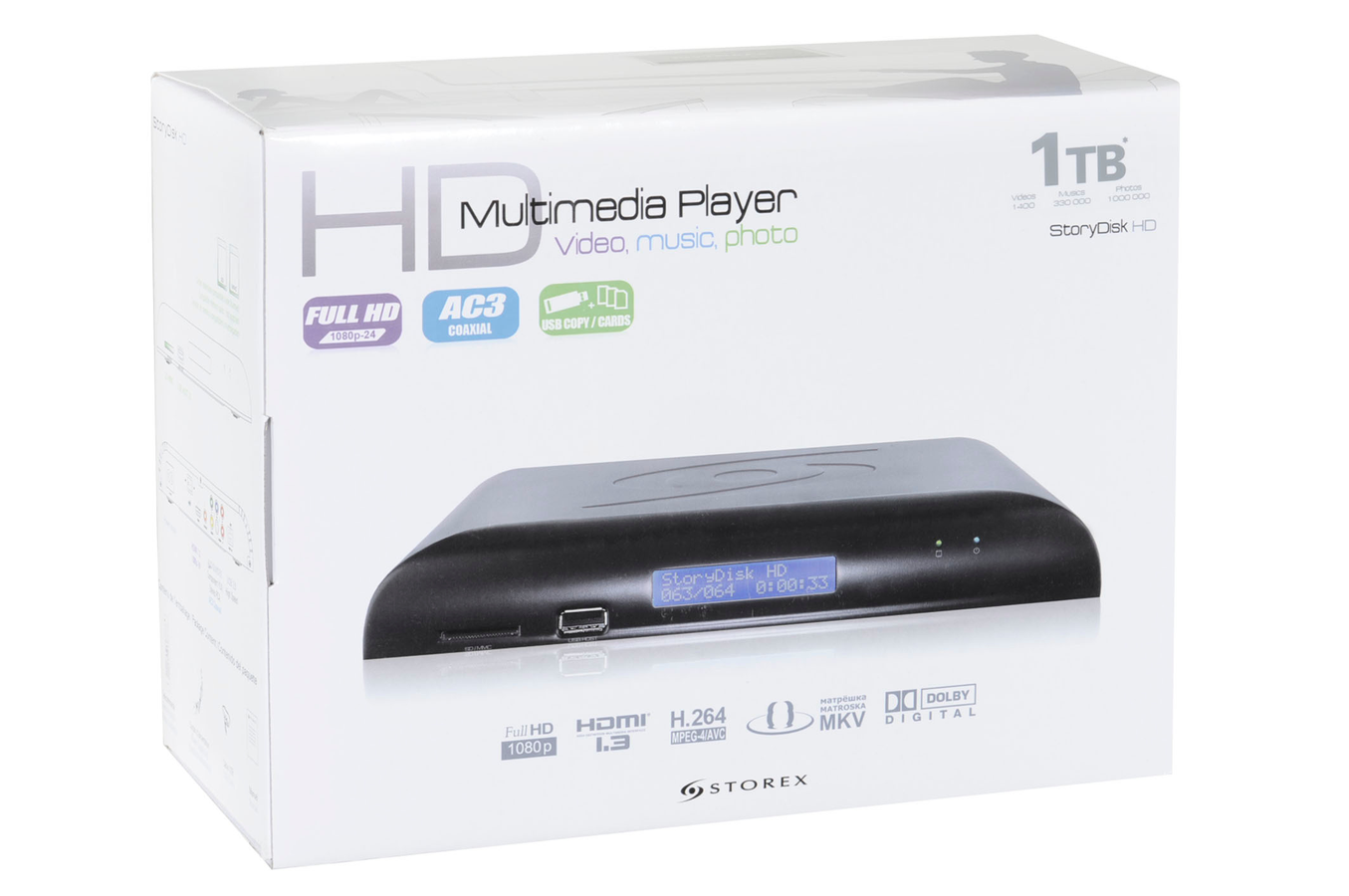 Disque dur multimedia Storex StoryDisk HD Essential 1To USB 2.0 / HDMI