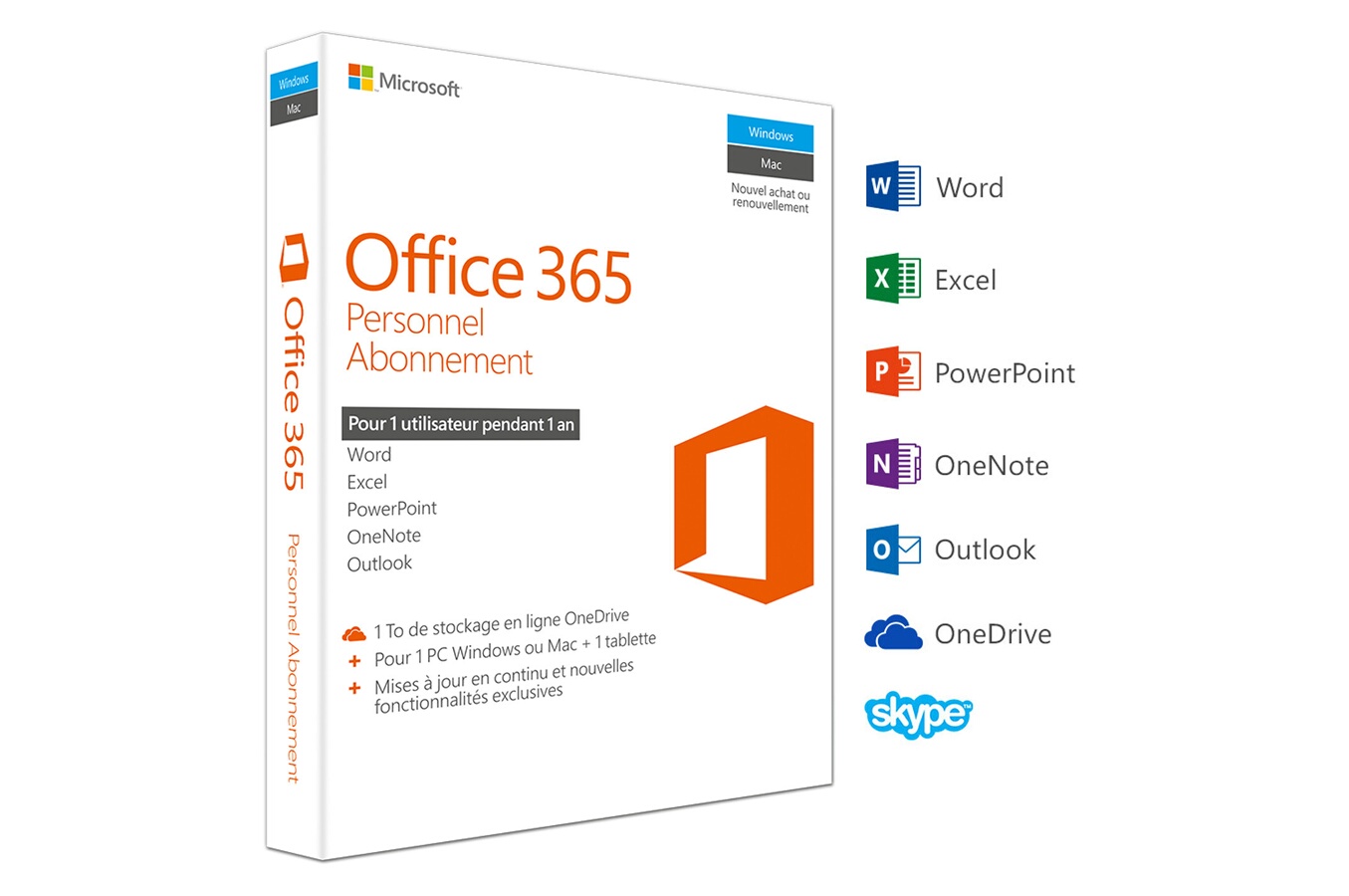 Microsoft Office 365 Personal 1 Pc Mac 1 Jahresabonnement Logiciel Microsoft Office 365 Personnel - 1 PC Windows / Mac+ tablette
