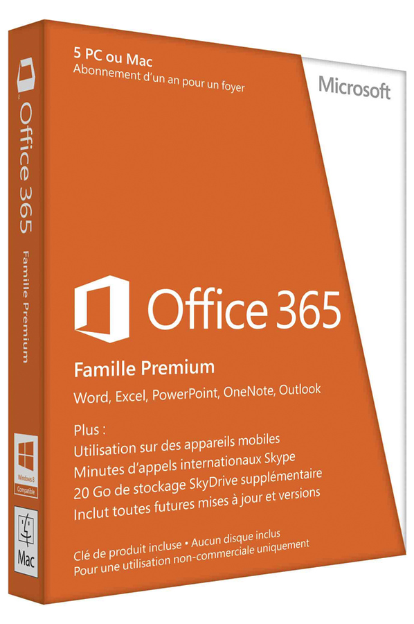 Logiciel Microsoft Office 365 Famille 5 PC ou Mac Abonnement 1 an