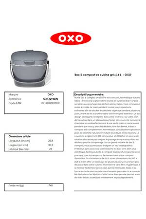 Composteur Oxo Bac A Compost De Cuisine Gris 6 6 L OX13294600 Darty