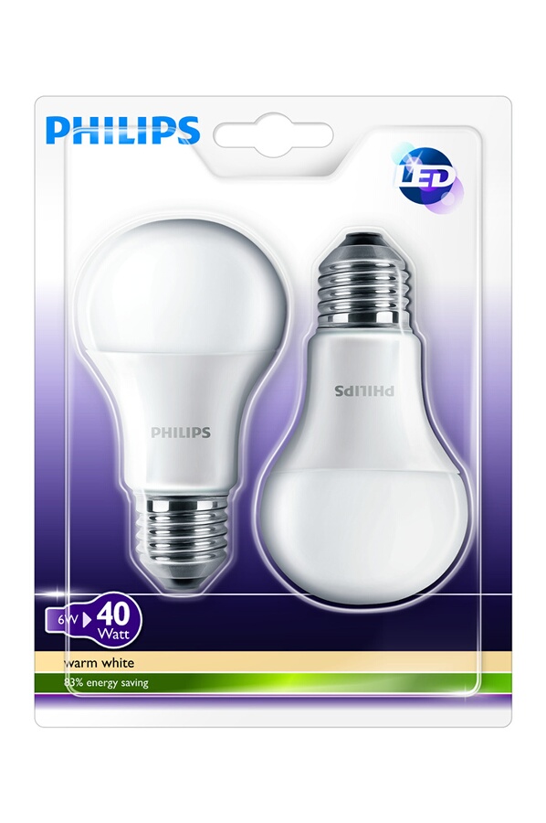 Ampoule LED Philips Pack BULB (x2) E27 6W BULB E27 6W (4162692