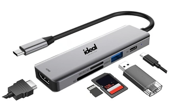 Lecteur / HUB USB-C 4 en 1, bénéficiez d'un lecteur de cartes mémoire microSD et SD / Port HDMI 4K - Port USB 3.0 - Port de charge USB-C / Plug & Play / Pour Mac ou PC équipé de ports USB-C