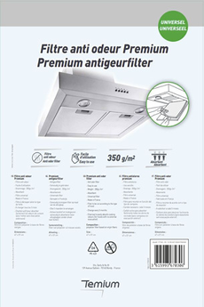 Accessoire Hotte Temium Filtre de Hotte Anti Odeur Premium 47x57cm - Découpable & Universel