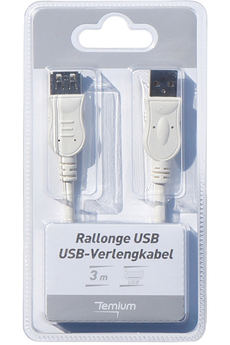 Connectique Audio / Vidéo Temium Câble rallonge USB 2.0 3m Gris Blanc