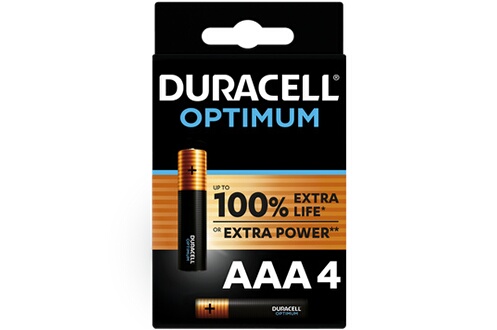 Piles Duracell Pack de 4 piles alcalines AAA Duracell Optimum, 1,5