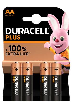 Piles Duracell Pack de 4 piles alcalines AA Duracell Plus, 1,5V LR06