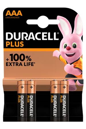 Piles Duracell Pack de 4 piles alcalines AAA Duracell Plus, 1.5V LR03