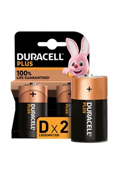 Piles Duracell Pack de 2 piles alcalines D Duracell Plus, 1.5V LR20