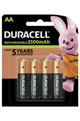 Duracell Rechargeable, lot de 4 piles rechargeables AA 2500mAh