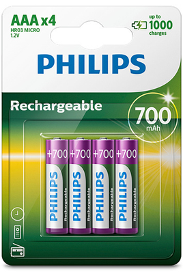 Pile rechargeable Philips PILES RECHARGEABLE AAA LR03 700 MAH - R03B4A70/10