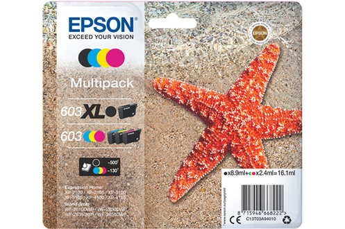 Cartouche d'encre Epson PACK ETOILE MER 4 COULEURS - 603 - BK XL/CMJ STD