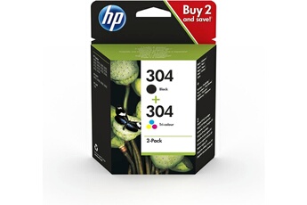 HP - HP 304 Pack de 2 Cartouches d'Encre Noire et Trois Couleurs Authentiques (3JB05AE)