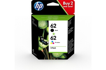 HP - HP 62 Pack de 2 Cartouches d'Encre Noire et Trois Couleurs Authentiques (N9J71AE)