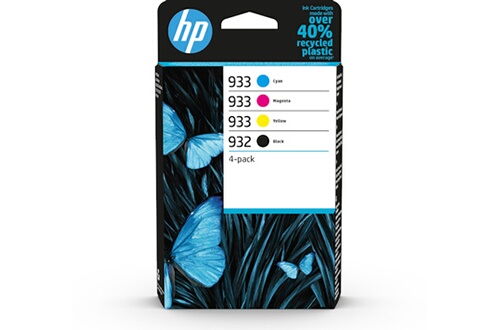 Cartouche d'encre Hp HP 932/933 Pack de 4 Cartouches d'Encre Noire,  Cyan, Magenta et Jaune Authentiques (6ZC71AE) pour HP OfficeJet 6100 / 6600  / 6700 / 7110 / 7510 / 7610 /7612