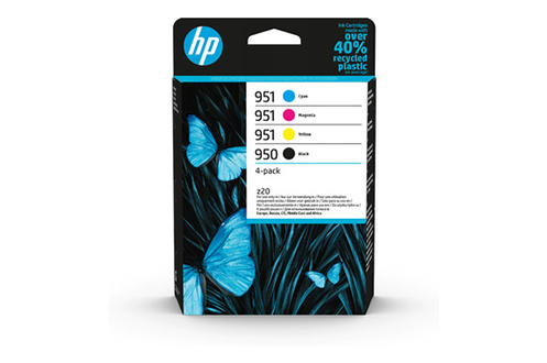 HP 950/951 Pack de 4 Cartouches d'Encre Noir, Cyan, Magenta et Jaune  Authentiques (6ZC65AE)
