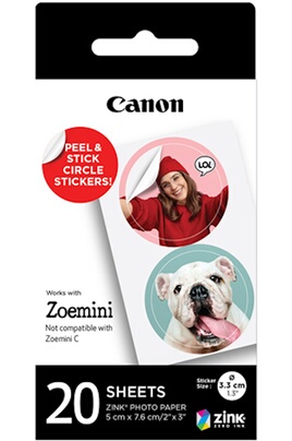 Papier d'impression Canon Papier rond prédécoupé Zink pour Zoemini (40  stickers) - 4967C003