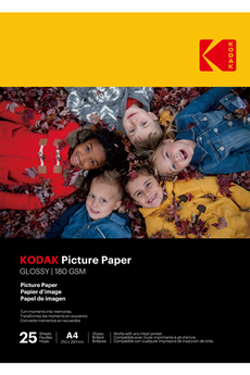 Papier d'impression Kodak 25 feuilles de papier photo 180gsm, brillant, Format A4