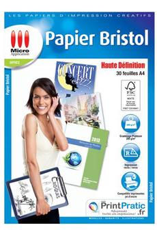 Papier d'impression Micro Appli Papier Bristol Haute Définition  - A4 - 30 Feuilles - 200 g/m²