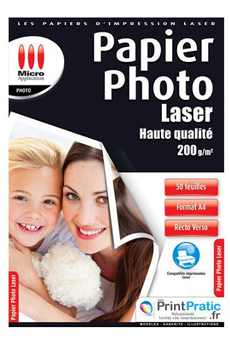 Papier d'impression Micro Appli Papier Photo Laser Haute Qualité A4 - 50 Feuilles - 200 g/m²