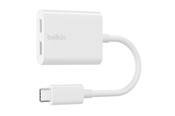 Adaptateur et convertisseur Belkin Adaptateur avec 2 ports USB-C + recharge, blanc