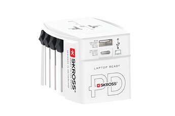 Skross - Adaptateur 150 pays+ sortie USB + sortie Type C  65 watts + câble high speed charging 160 cm