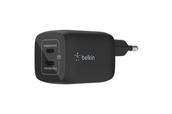 Chargeur et câble d'alimentation PC Belkin CHARGEUR SECTEUR 65W 2 PORTS USB-C , POWER DELIVERY, NOIR