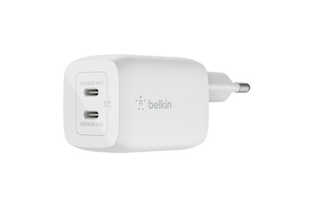 Chargeur et câble d'alimentation PC Belkin CHARGEUR SECTEUR 65W 2 PORTS USB-C , POWER DELIVERY, BLAN