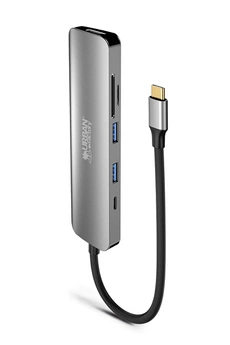 HUB USB-C 6 EN1 AVEC 2 X USB-A / 1 X HDMI 4K / LECTEURS CARTES SD ET MICRO SD / 1 X USB-C 100W PD GRIS SIDERAL
