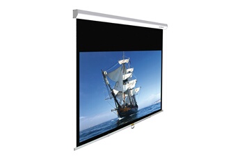 Ecran manuel - Format 16:9 / Taille de l'image : H 114 cm x L 200 cm / Carter Aluminium laqué blanc / Fixation murale ou plafond