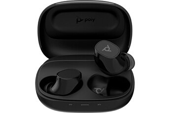 Ecouteurs intra-auriculaires sans fil / Batterie Li-ion rechargeable, Capacité de la batterie : 70 mAh (par écouteur) / Un son puissant adapté pour vous - Réduction passive du bruit (PNC), Commande active du bruit (ANC) réglable, Réduction du bruit sur la voix sortante basée sur l'IA / Mode transparence, Commande de l'assistant vocal, Résistant à l'eau et à la poussière, Application mobile Poly Lens