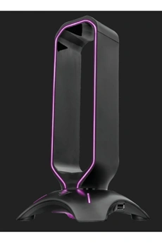 Support de casque pour un rangement sûr de votre casque de jeu / Taille universelle, convient à tous les casques filaires et sans fil / Deux ports USB pour connecter d'autres périphériques comme votre souris et votre casque / Bords éclairés par LED avec rythme RGB