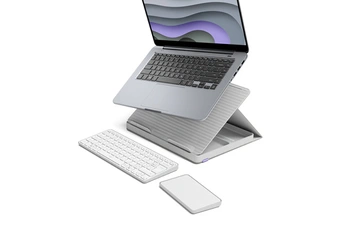 Confort ergonomique Support d'ordinateur portable pour une meilleure posture. / Compact et portable Clavier, pavé tactile et support, facile à ranger / Polyvalence Fonctionne sur toutes les surfaces et avec la plupart des ordinateurs portables (10-17 pouces). / Durabilité Fabriqué avec des plastiques recyclés et un emballage certifié FSC