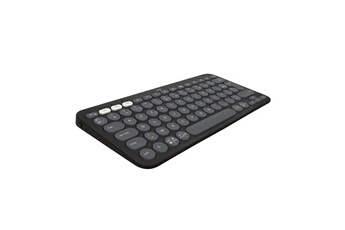 Clavier bluetooth sans fil fin, compact et portable à multidispositifs / Fabriqué à partir de plastique recyclé. / Connectez 3 dispositifs (Windows/macOS/iPadOS/ChromeOS) et passez de l'un à l'autre avec le bouton Easy-Switch. / Accès instantané à la recherche, la capture d'écran, au menu émojis ; personnalisez les 10 touches Fn avec Logi Options+