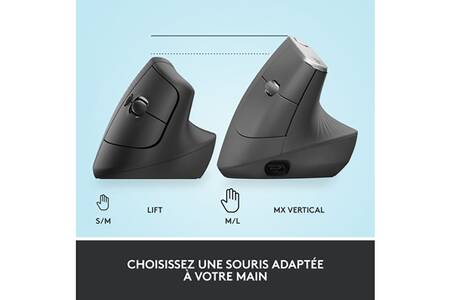 Souris Logitech Lift Ergonomique Verticale Sans Fil Silencieuse Graphite Darty