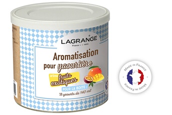 Pour aromatiser ses yaourts maison / Parfum fruits exotiques / Boîte de 500 g / Peut contenir des traces de : gluten, ouf, lait, soja, fruits à coque