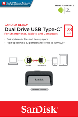 128 Go Clé USB 3.1 Sandisk Ultra Luxe Double Connectique Type-C & USB