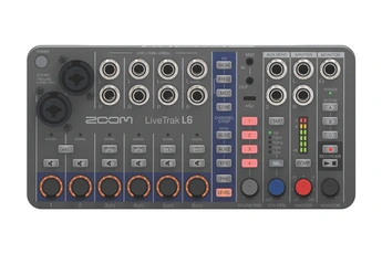 Table de mixage numérique ultra-compacte 10 canaux (2 entrées combo XLR/TRS + 4 entrées stéréo) / Enregistrement 12 pistes en 32 bits à virgule flottante sur carte micro SD / EQ 3 bandes avec medium semi-paramétrique, entrée/sortie MIDI, 5 effets d'envoi internes, 2 sorties AUX / 4 pads sonores assignables (jingle radio, sample)