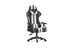Chaise gaming Bigzzia Fauteuil gamer - chaise gaming - siège de bureau  réglable pivotant gaming racing - avec coussin et dossier inclinable - noir  et blanc