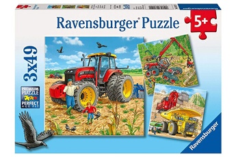 Puzzle Ravensburger Ravensburger - 80120 - puzzle tracteurs et machines de chantiers 3x49 pièces