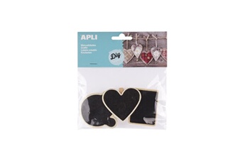 Article et décoration de fête Apli Apli sachet de 3 mini pinces en bois ardoise - forme : bulle, coeur et tableau