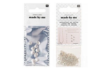 Bijou de déguisement Rico Design 12 mini perles coquillages + fermoirs fins et chaînes argentés