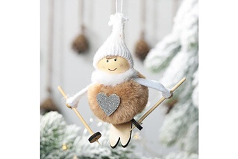 Peluche AUCUNE Arbre de noël décoration pendentif laine plume ski poupée jouet - kaki