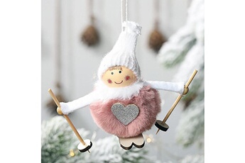 Peluche AUCUNE Arbre de noël décoration pendentif laine plume ski poupée jouet - rose