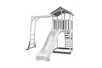 Balançoire et portique multi-activités Axi House Axi structure de jeu beach tower blanc gris avec cadre escalade et toboggan blanc