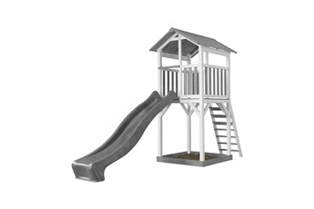 Balançoire et portique multi-activités Axi House Axi structure de jeu beach tower blanc gris avec toboggan gris